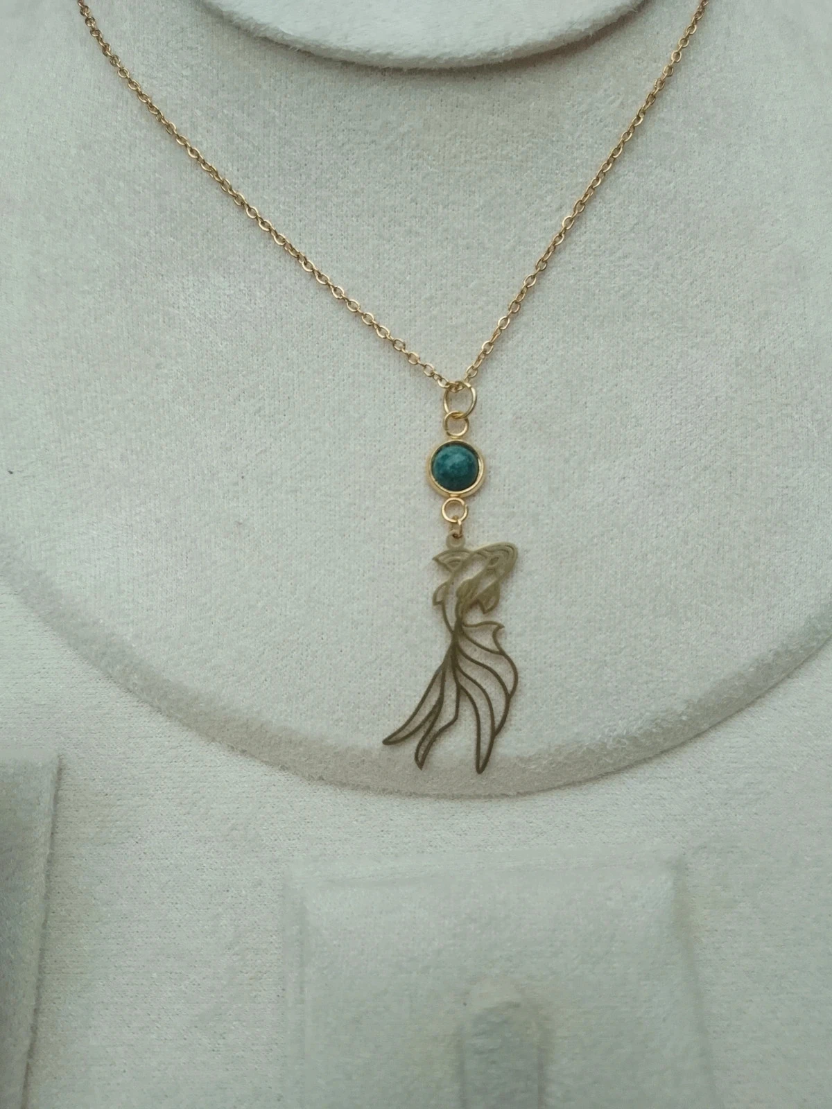Collier pendentif poisson et pierre d'agate indienne naturelle – photo 2